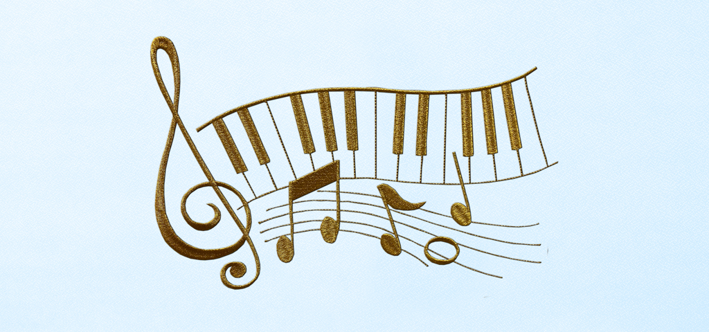 Music Notes Gold Blue Faux